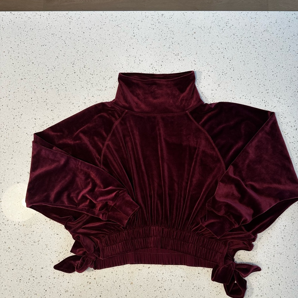 Anthropologie Daily Practice Side Tie Velvet Pullover Sweater in Burgundy Sz XS